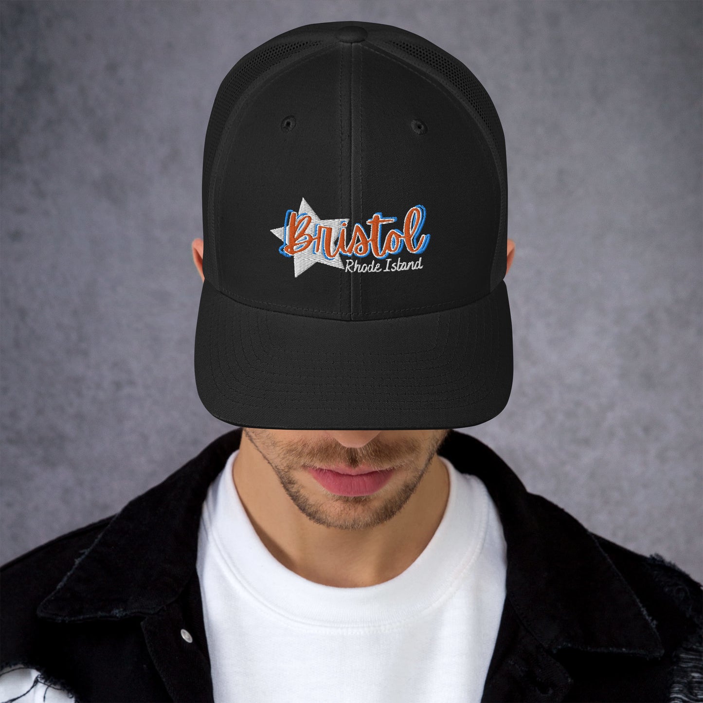 Trucker Cap :: Bristol, RI - Star w/ 3D Text