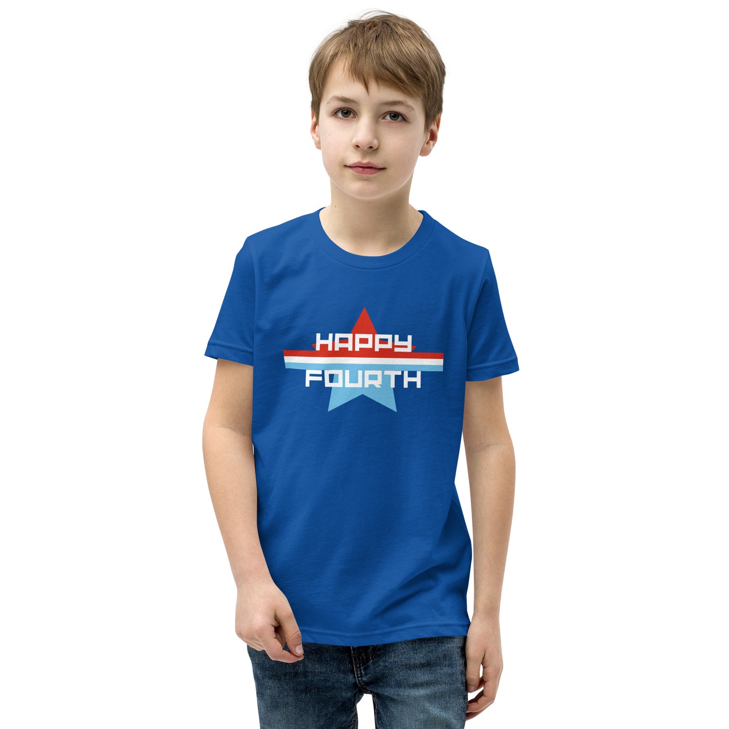 Youth Short Sleeve T-Shirt :: Happy Fourth Parade Stripe Star